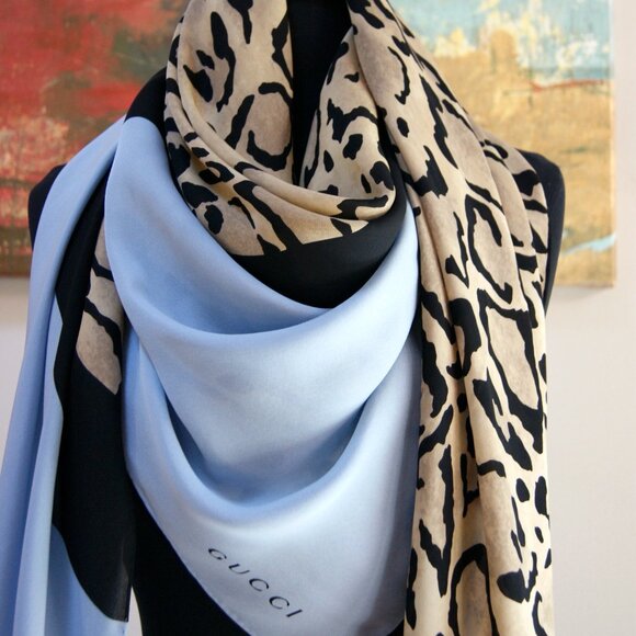 New Gucci Oversize Scarf Leopard Animal Print Silk Shawl Wrap - Picture 1 of 13
